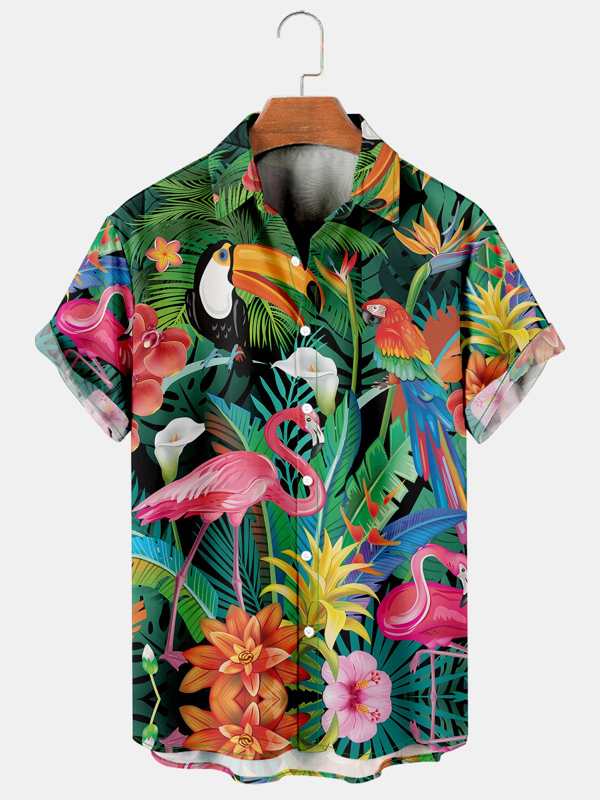 Holiday Leisure Plant Elements Coconut Tree And Toucan Pattern Hawaii Style Printed Shirt Top Ha26573