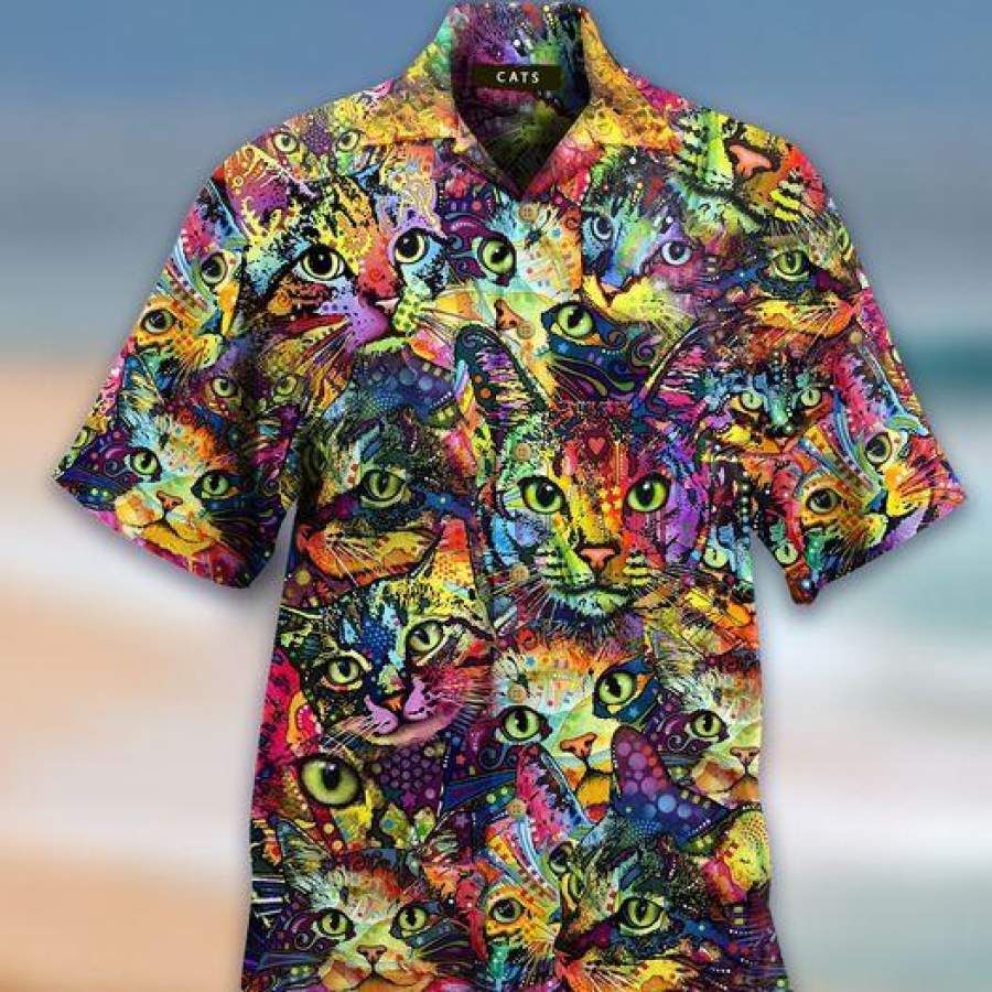 Colorful Cat Art Hawaii Aloha Shirts Ha6318