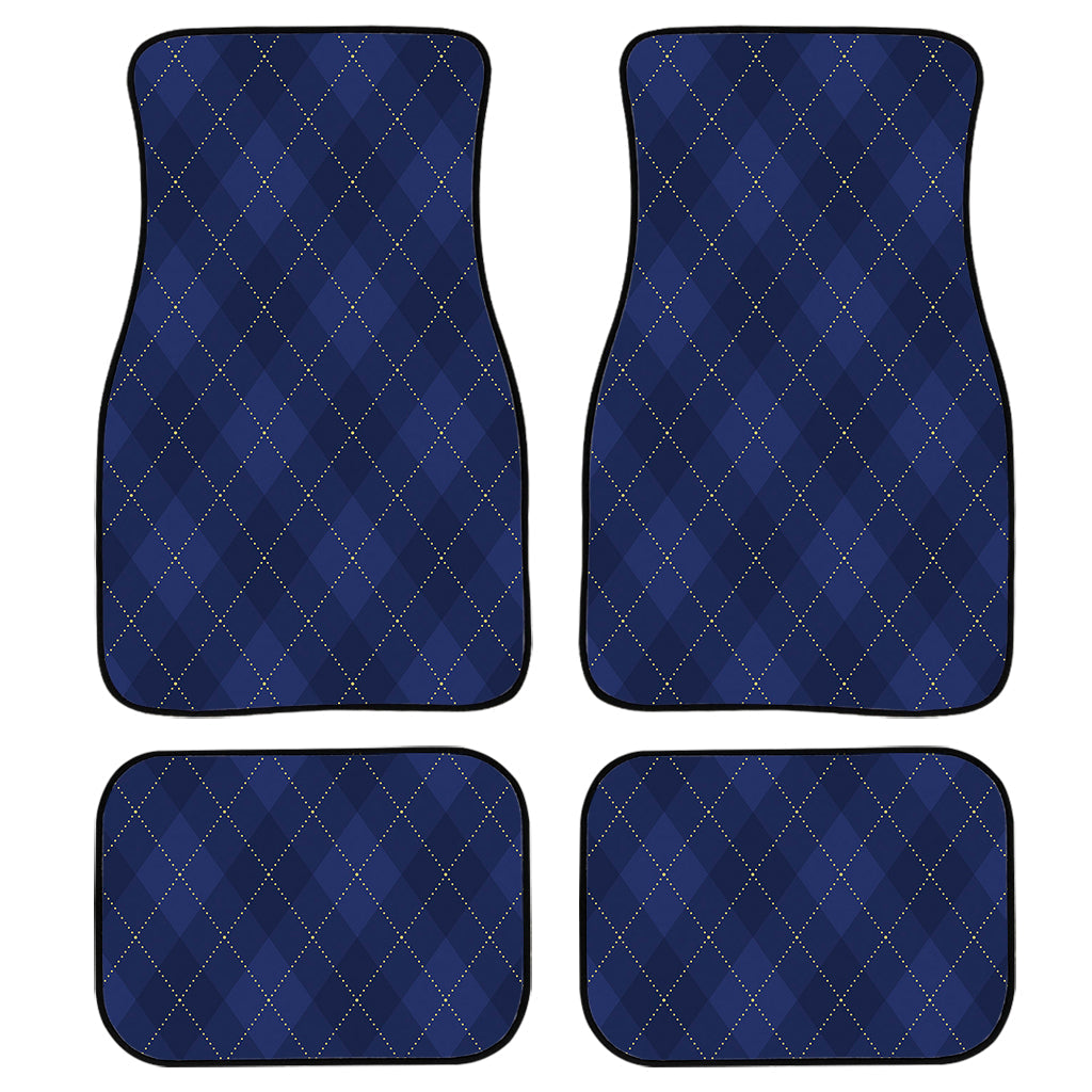 Navy Blue Argyle Pattern Print Front And Back Car Floor Mats, Front Car Mat