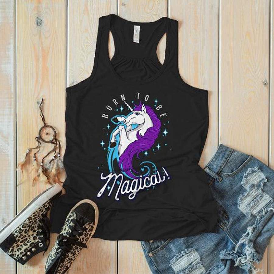 Women’s Magical Unicorn Tank Born To Be Graphic Tee Magic Inspiring TShirt Top