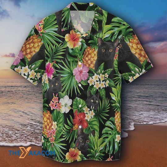 Black Cat Pineapple Tropical Flowers The Best Gift For Lovers Hawaiian Shirt Ha98063