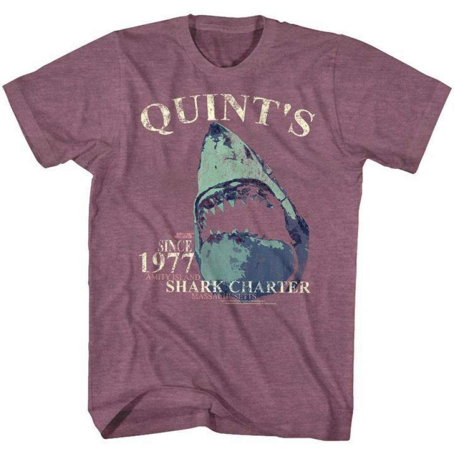 Jaws Quint’s Shark Charter Mens T Shirt Vintage Maroon Heather