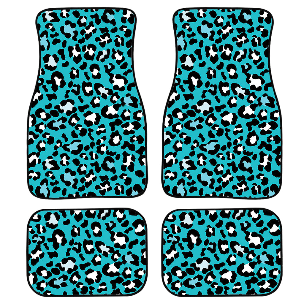 Turquoise Leopard Print Front And Back Car Floor Mats, Front Car Mat