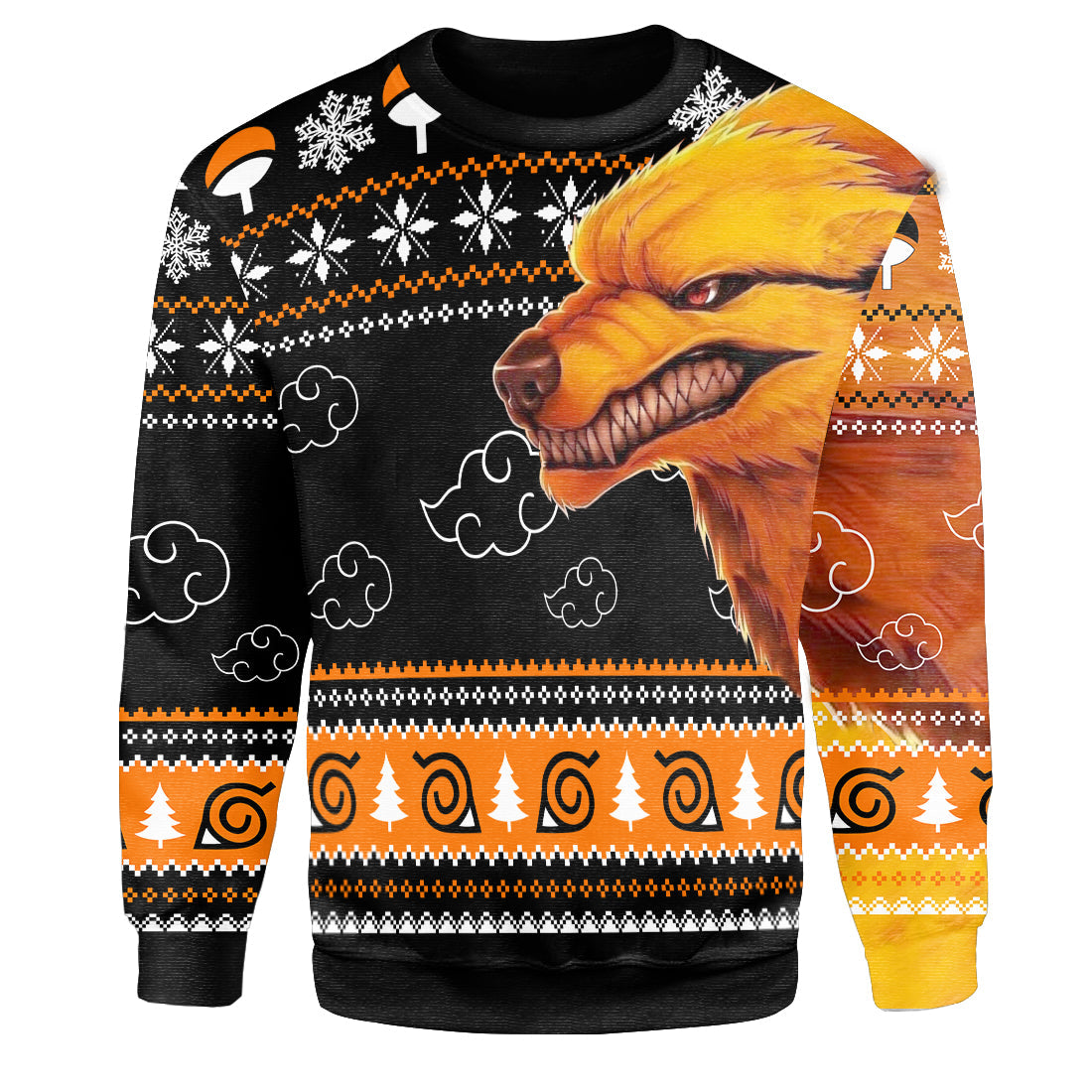 Unifinz Naruto Sweater Naruto Kurama Fire Orange Black Christmas Ugly Sweater 2022