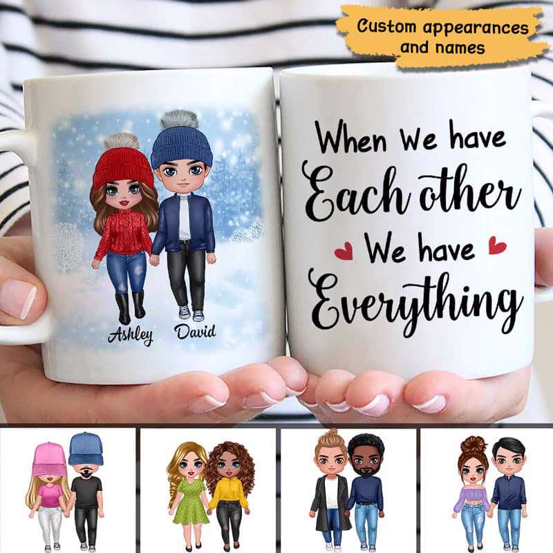 Doll Couple Standing Winter Gift For Him For Her Personalized Mug