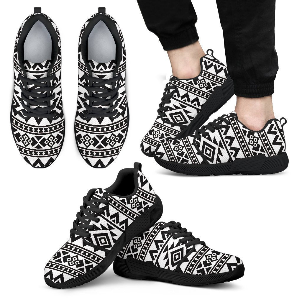 White And Black Aztec Pattern Print Men’S Athletic Shoes