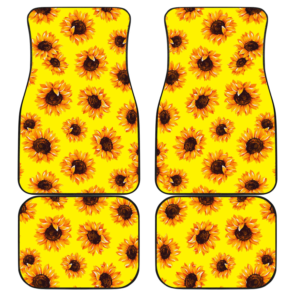 Yellow Sunflower Pattern Print Front And Back Car Floor Mats, Front Car Mat