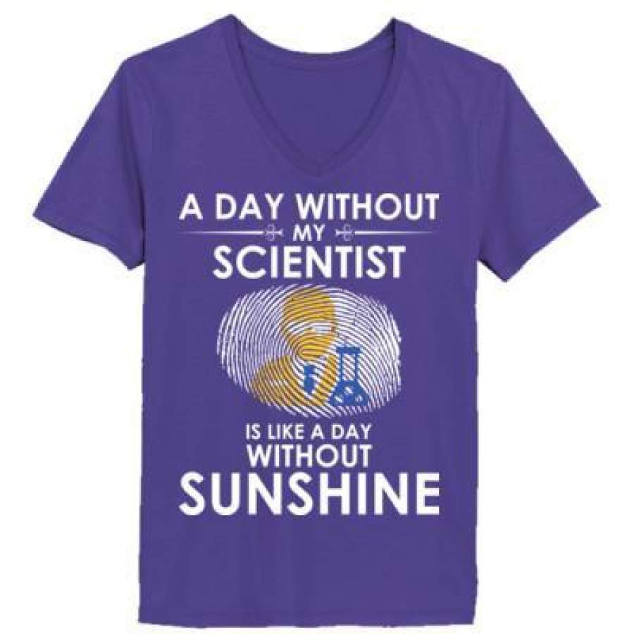 AGR A Day Without My Scientist Is Like A Day Without Sunshine – Ladies’ V-Neck T-Shirt