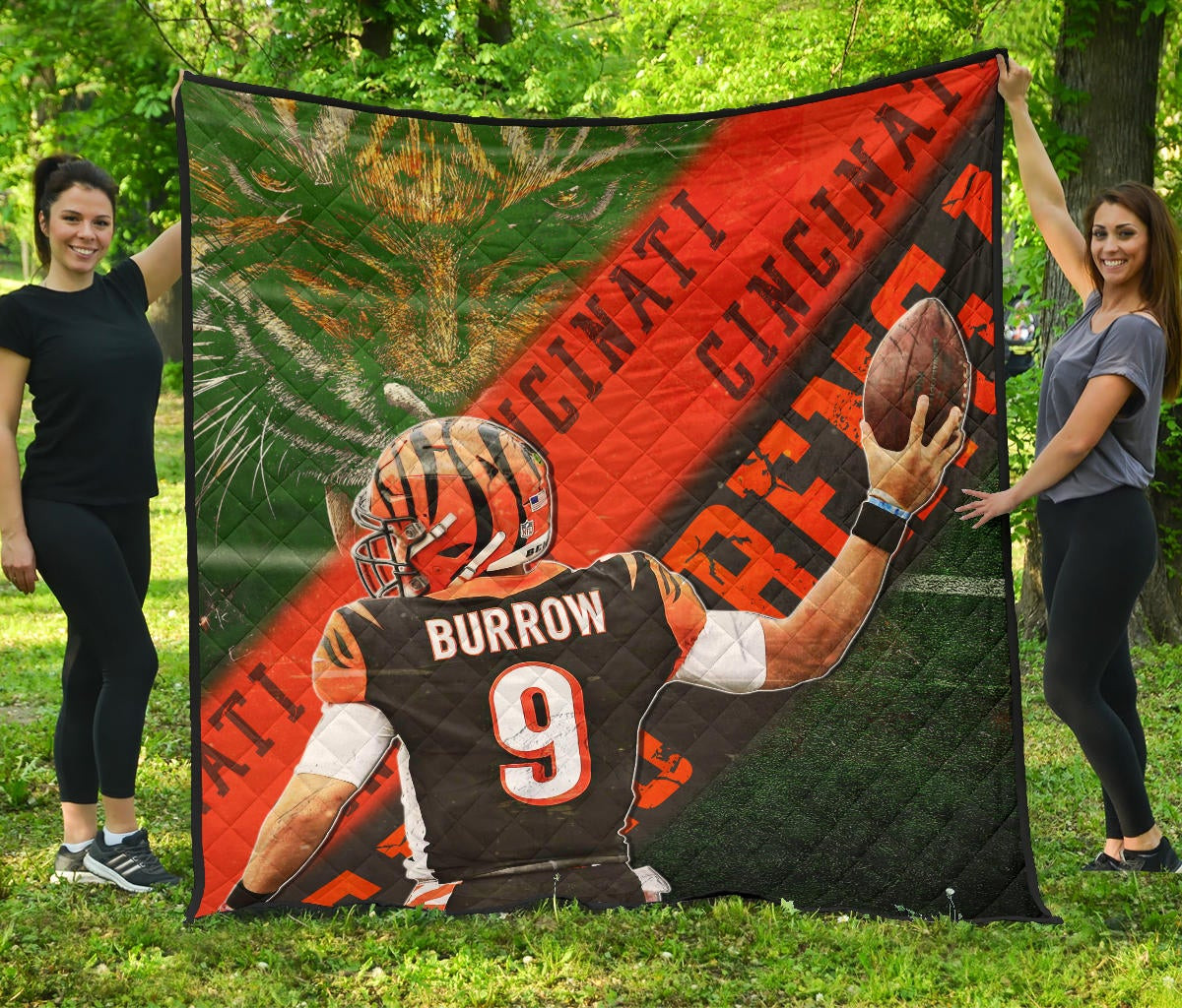 Cincinnati Bengals American Football Burrow 9 Angry Bengal Tiger Underground Premium Quilt Blanket