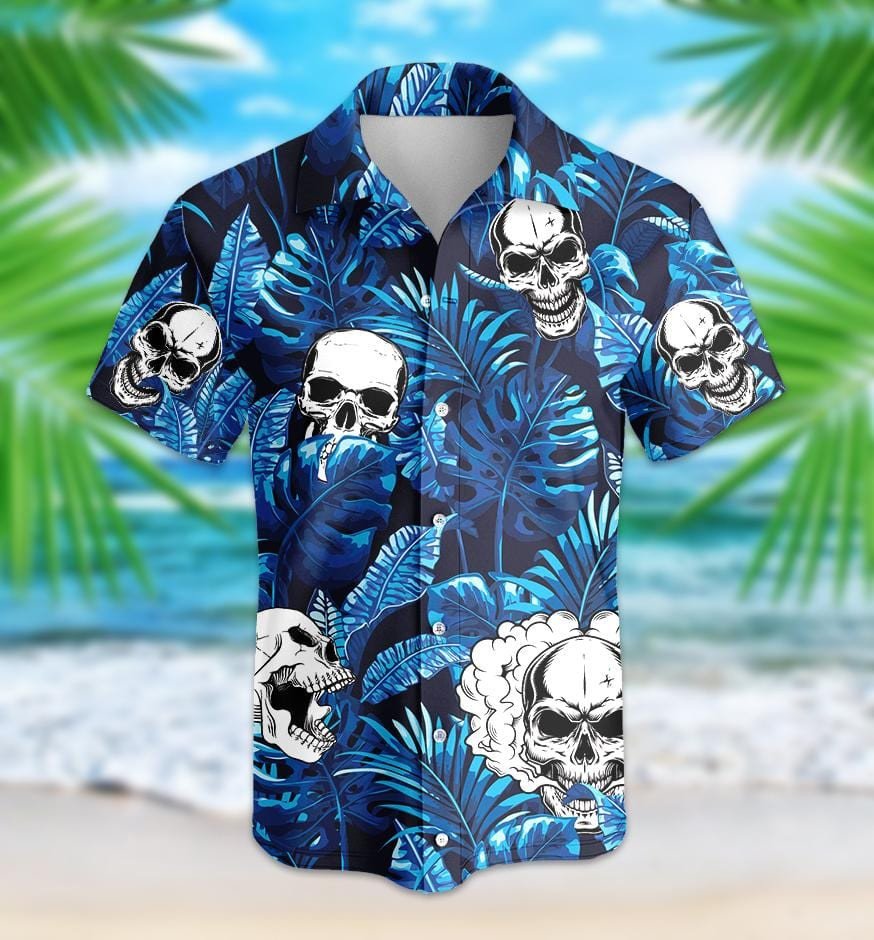 Blue So Cool Skull Tropical Hawaii Aloha Shirts Ha39869