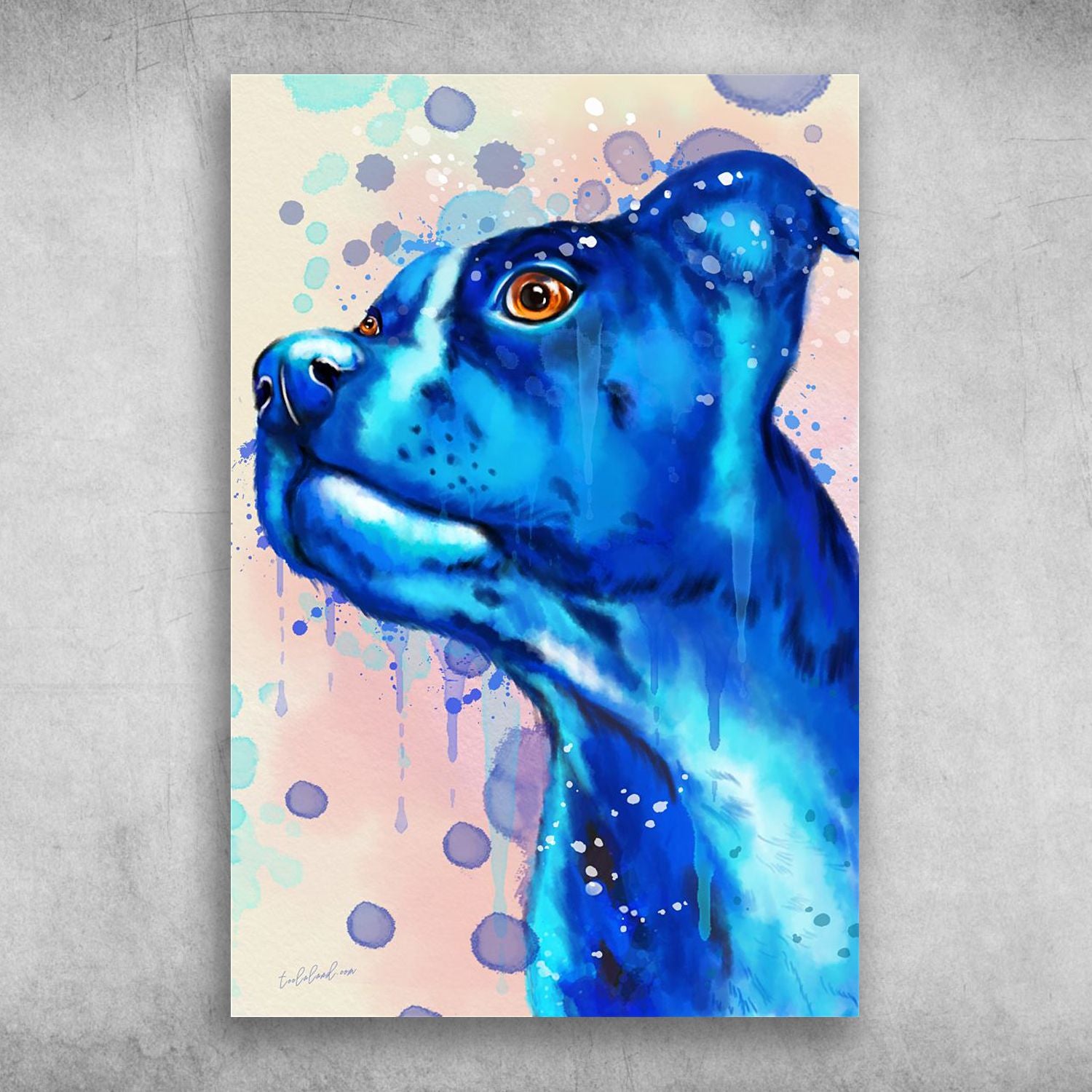 Beautiful Blue Watercolor Painting Of Staffordshire Bull Terrier Dog Canvas Christmas Gift Ideas