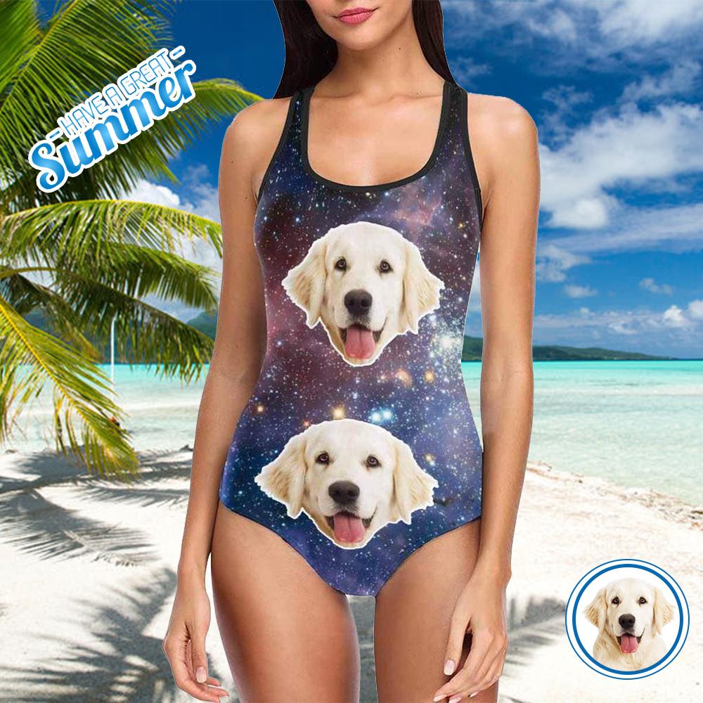 Custom Pet Face Galaxy Women’S Tank Top Bathing Swimsuit, Dog Swimsuit, Perfect Gift For Dog Lover