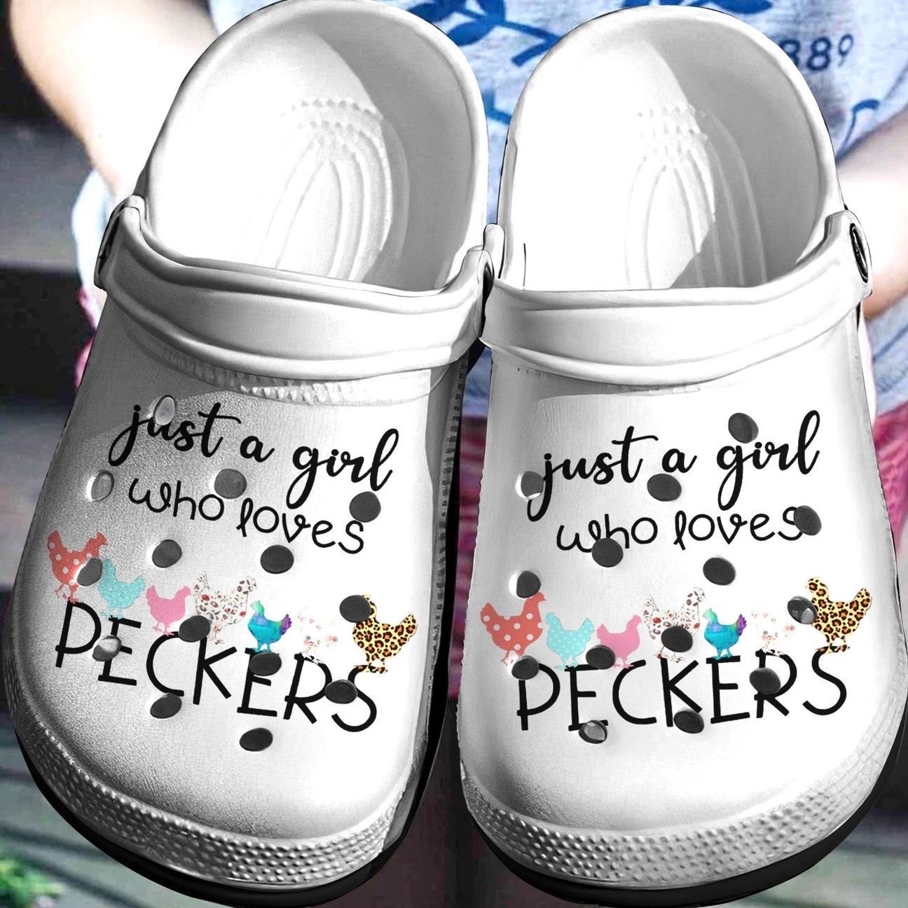 Chicken Personalized Clog, Custom Name, Text, Color, Number Fashion Style For Women, Men, Kid, Print 3D Just A Girl Who Loves Peckers