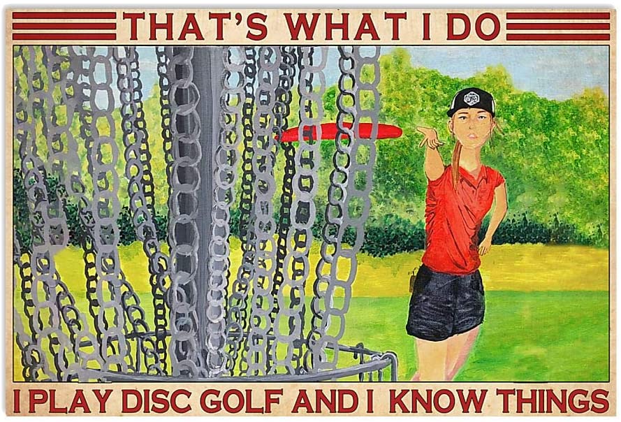 Vintage Woman What I Do I Play Disc Golf Know Thing Poster Art Print      Home Decor Gift For Men Women Family Friend On Birthday Xmas