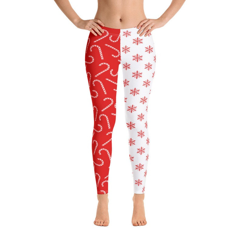 Candy Cane And Snowflake Christmas Leggings For Sports, Yoga, Workout Fitness, Women Gift