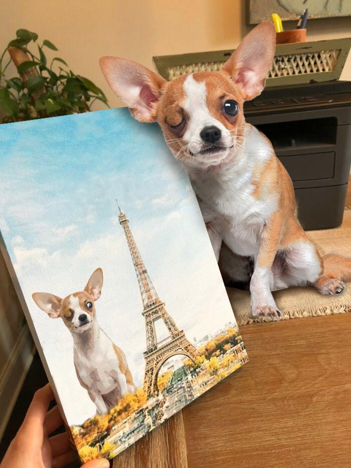 Chihuahua Eiffel Tower Canvas Blind Puppy Paris France Autumn Wall Art Bedroom Decor Ideas