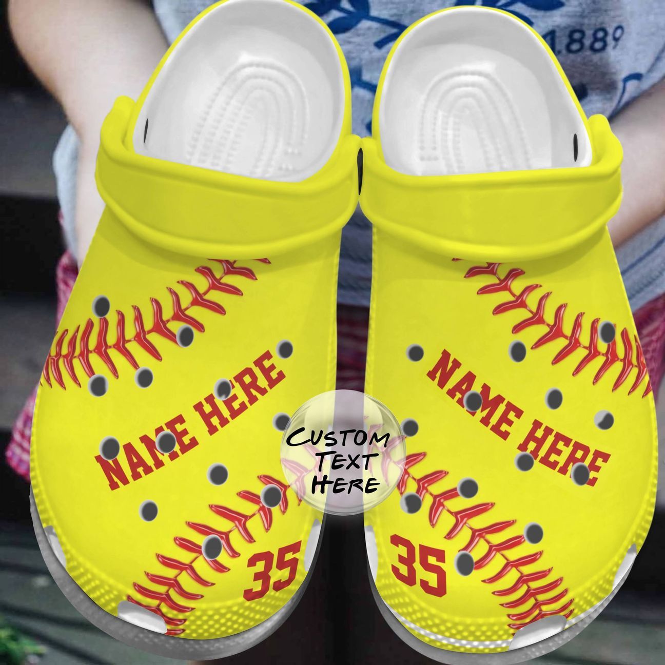 Softball Personalized Clog, Custom Name, Text, Color, Number Fashion Style For Women, Men, Kid, Print 3D Yellow Softball