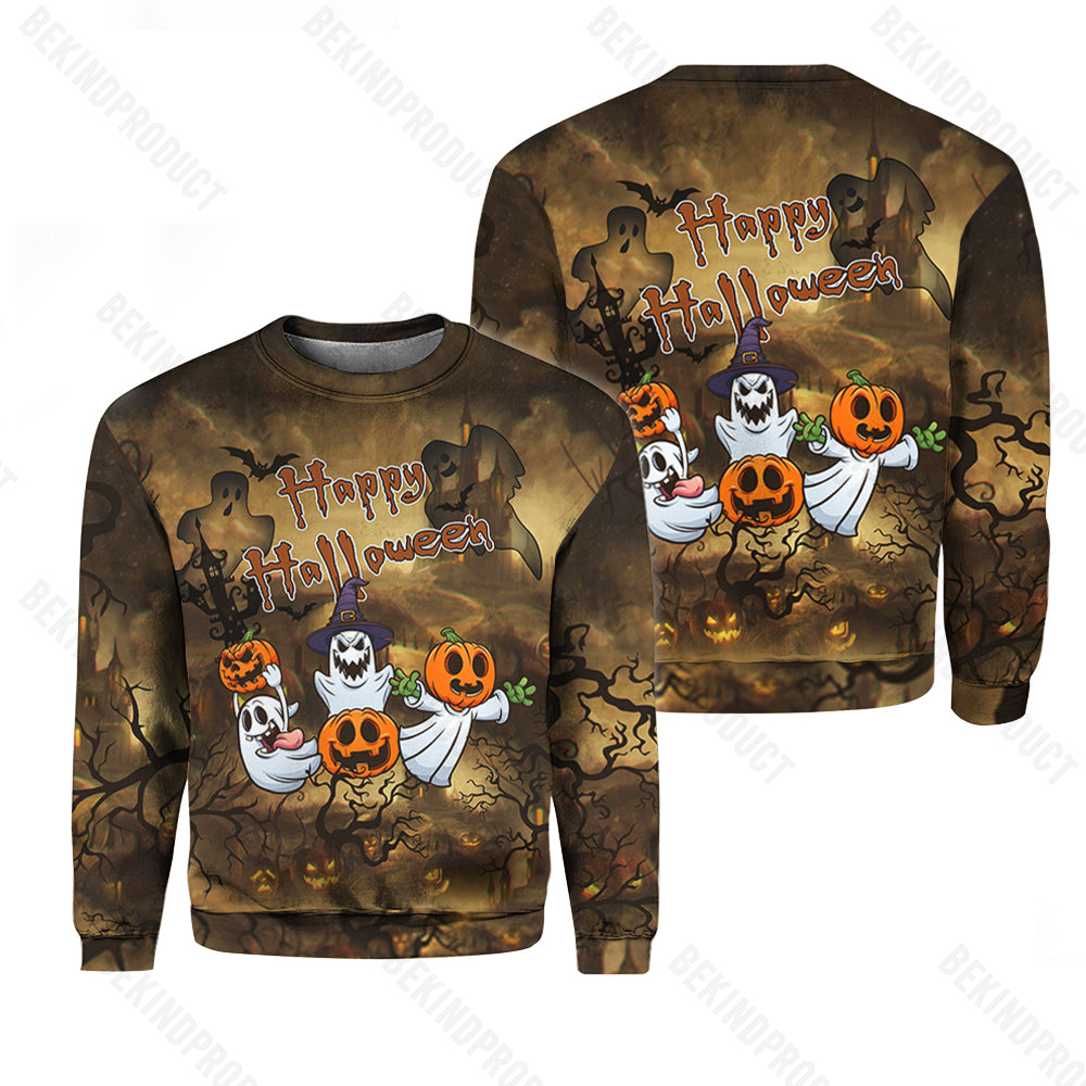 Happy Halloween Pumpkin Ghost Crewneck Sweatshirt All Over Print Sweatshirt For Men & Women