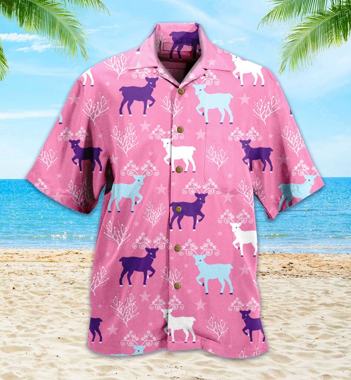 Pink Winter Reindeer Folk Vintage Hawaiian Shirt 3D