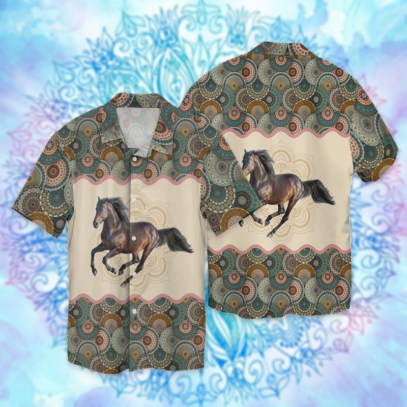 Horse Mandala For Men And Women Graphic Print Short Sleeve Hawaii Casual Shirt Ha20232