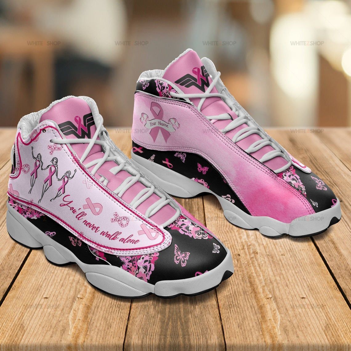 You’Ll Never Walk Alone Jordan 13 Shoes, Custom Breast Cancer Awareness Air Jordan 13 Shoes,Hypebeat Shoes Athletic Run Casual Shoes