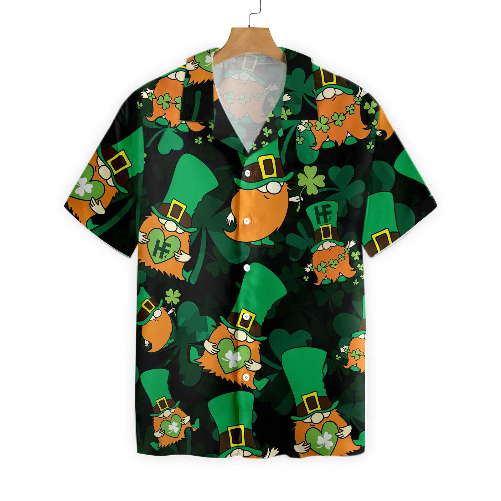 Shamrock And Gnomes Saint Day Irish Ireland Hawaii Button Up Shirt For Men Ha52107