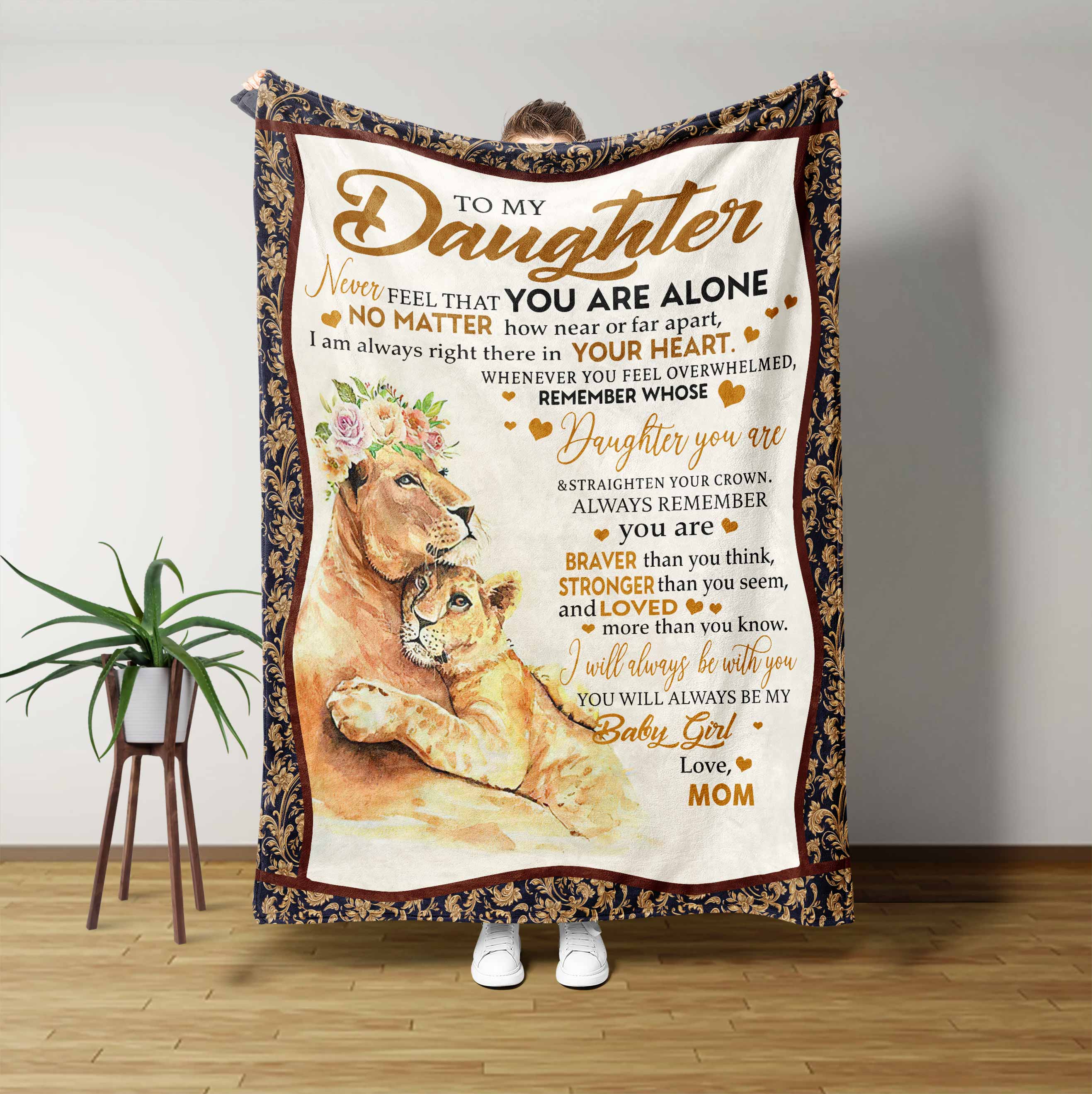 To My Daughter Blanket, Personalized Name Blanket, Family Blanket, Lion Blanket