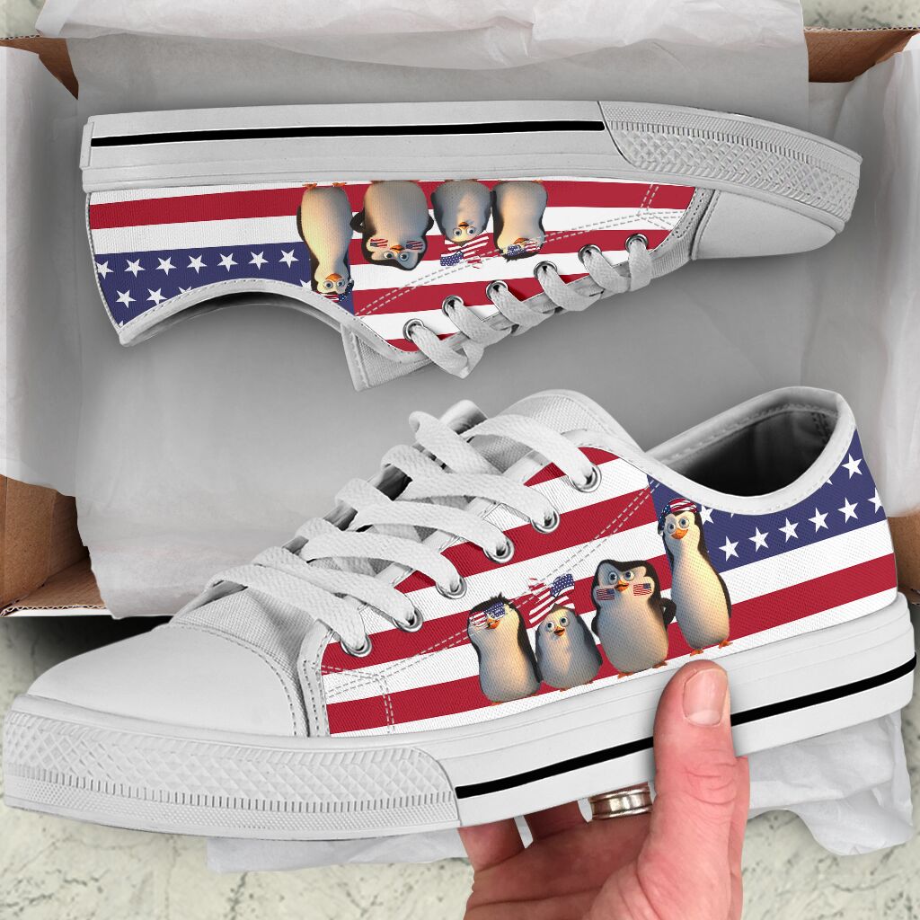 Penguin Flag Low Top Personalized Shoes Custom Name, Text For Women, Men