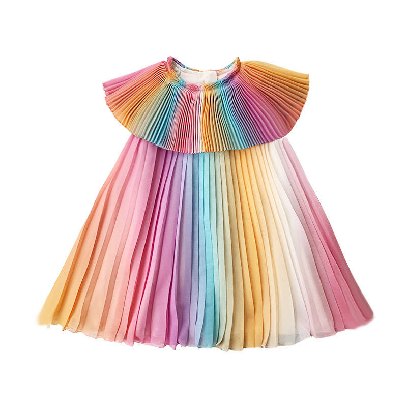 2022 Summer Girl Rainbow Dress Kids Party Dresses Fashion Princess Pleated Dress Maid Girl Costume Cute Kids Belle Clothing alx