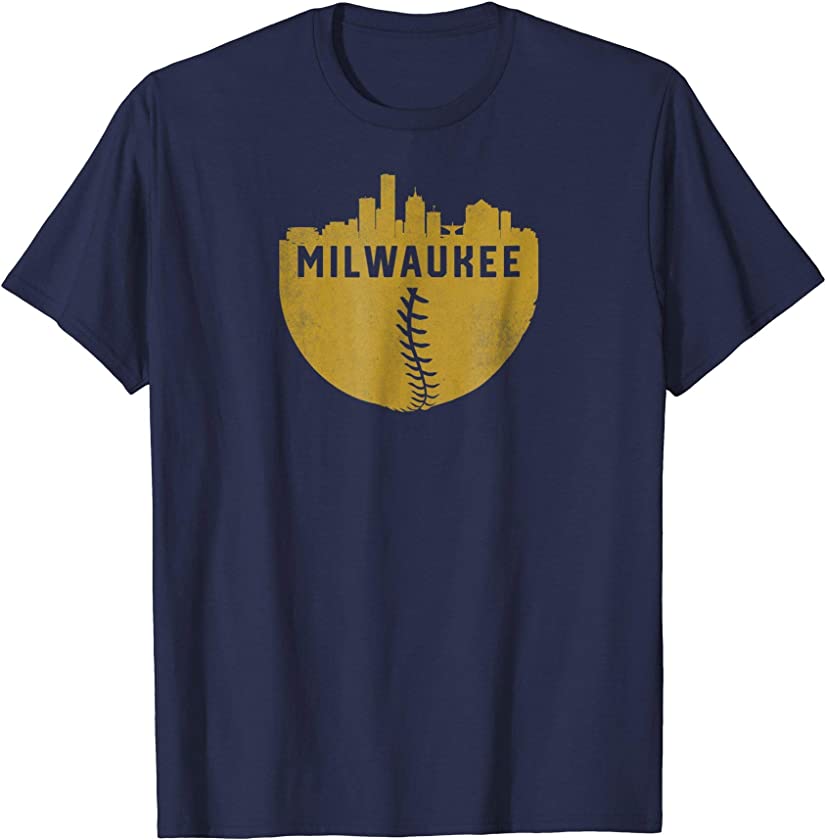 Vintage Milwaukee Wisconsin Cityscape Baseball T-Shirt