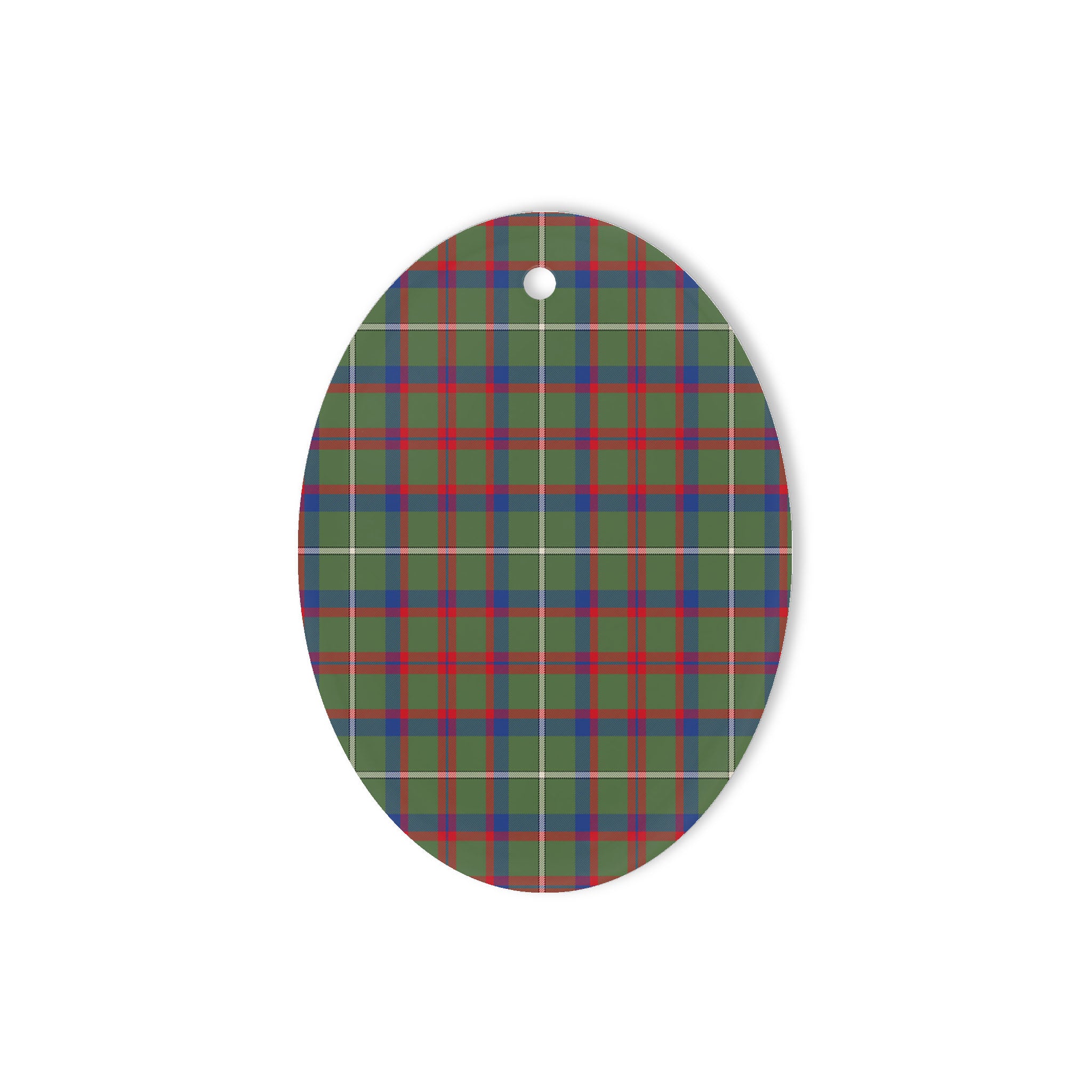 Shaw Green Modern Tartan Oval Ornaments, Christmas Tree Ornament, Plaid Christmas Ornaments, Ceramic Oval Christmas Tree Decoration