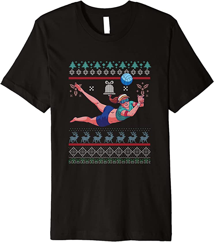 Ugly Christmas Beach Volleyball Player Santa Claus New Year Premium T-Shirt