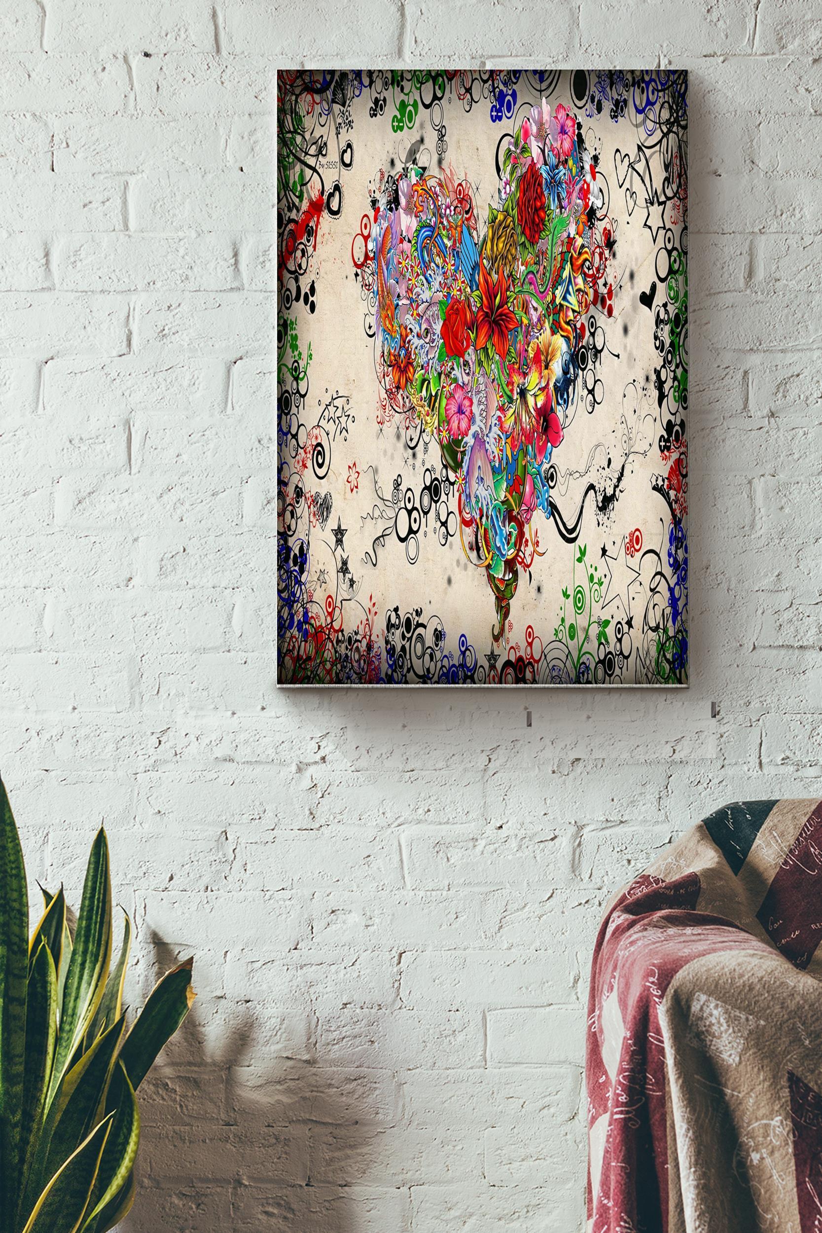 Heart Flower Poster – Love Wall Art – Gift For Lover, Crush, Boyfriend, Girlfriend Wrapped Canvas
