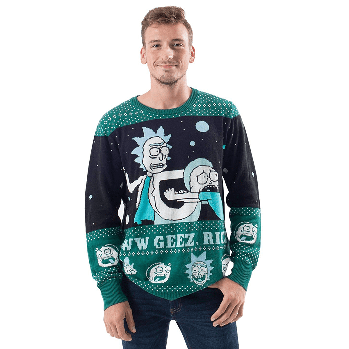 Men's Aww Geez Rick Ugly Christmas Sweater