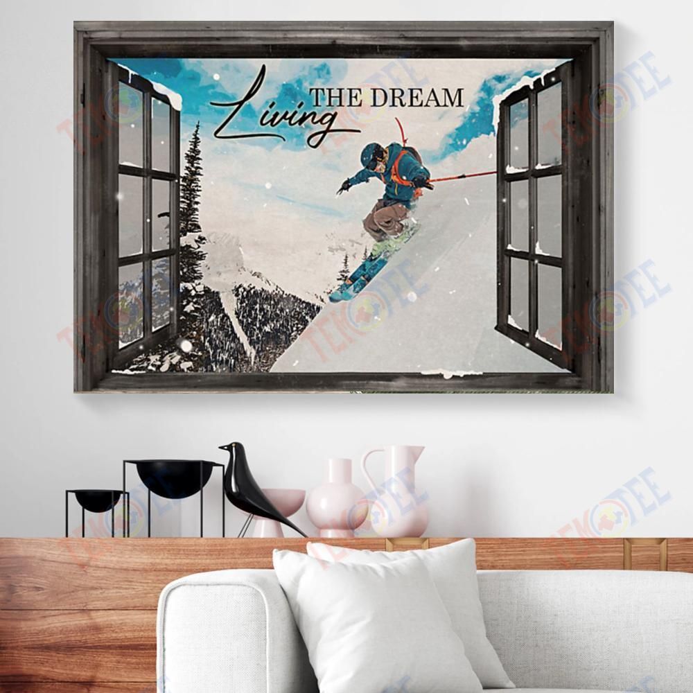 Best Canvas Prints Living The Dream Skiing Window View Horizontal Canvas Wall Art Beautiful Canvas Home Decoration