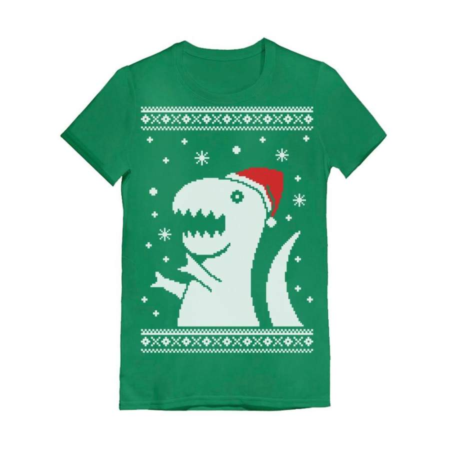 Ugly Christmas Sweater Big Trex Santa Children Funny Toddler Kids Girls’ Fitted T-Shirt