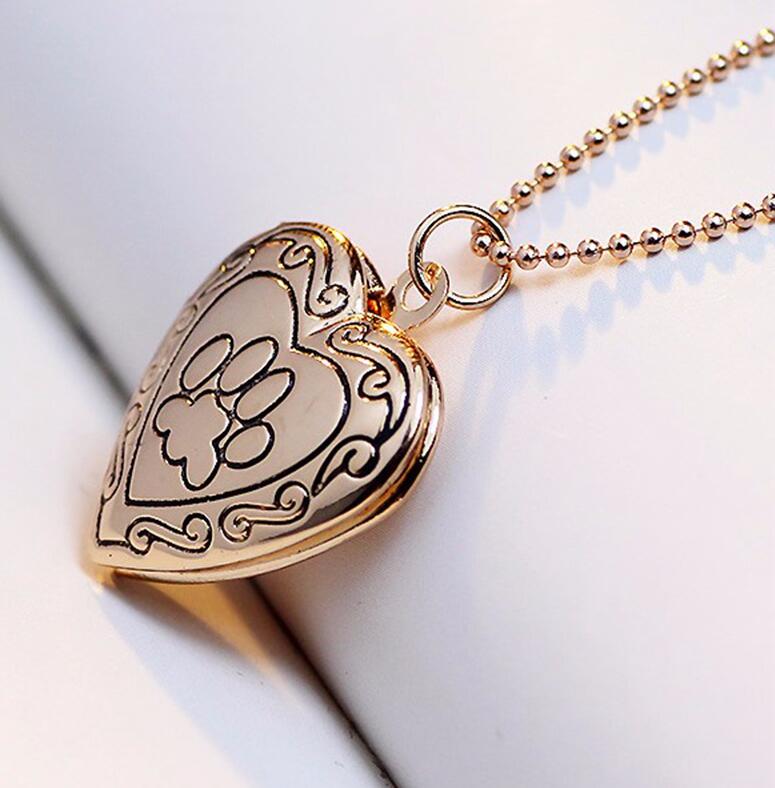 SUTEYI Photo Frame Memory Locket Necklace Gold Silver Color Pendant Pet Cat Dog Paw Footprint Necklace Jewelry Mother’s Day Gift alx