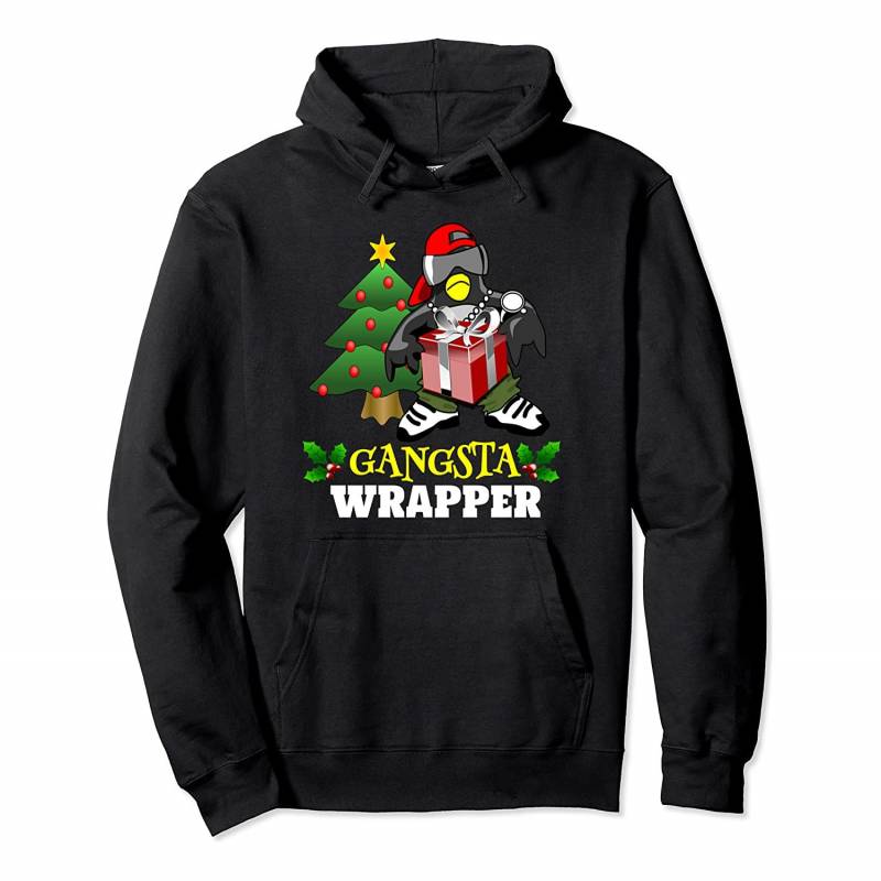 Gangsta Wrapper Shirt Christmas Penguin Gift Hip Hop Rapper Pullover Hoodie