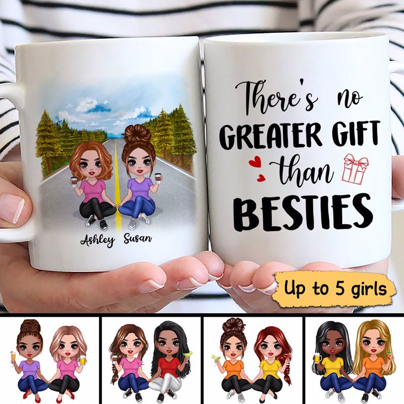 Doll Besties Sitting On Road Personalized Mug