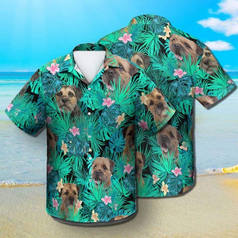 Border Terrier Hawaiian Shirt, Dog Summer Leaves Hawaiian Shirt, Unisex Print Aloha Short Sleeve Casual Shirt