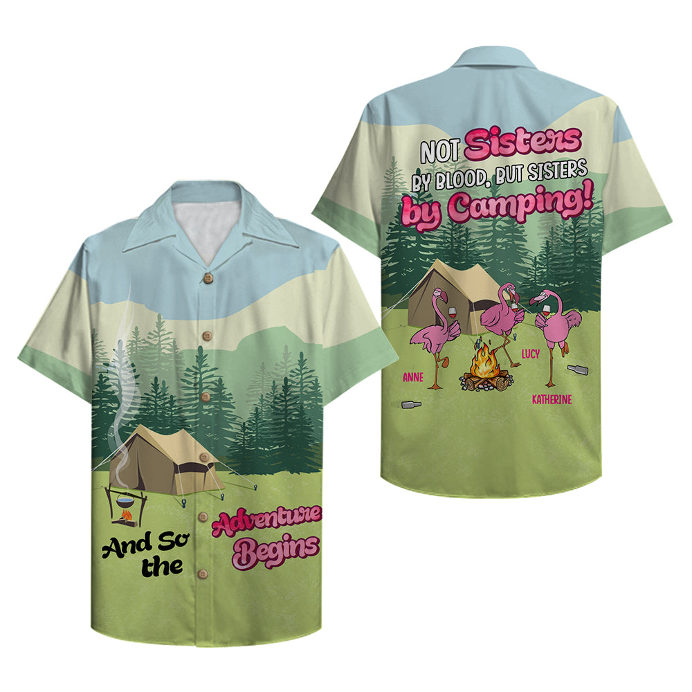 Camping Flamingo Not Sisters By Blood Hawaiian Shirt Ha36766