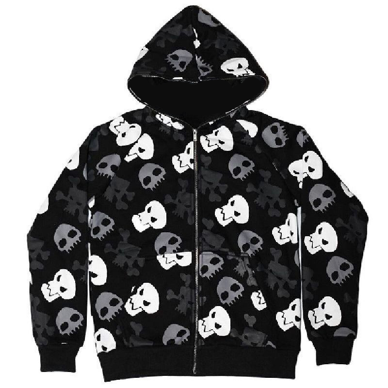 Skull Full Print Street Autumn Thin Long Sleeve Hoodie Women Zip Jacket Trendy Girls Oversized Hooded Sweatshirt Goth alx