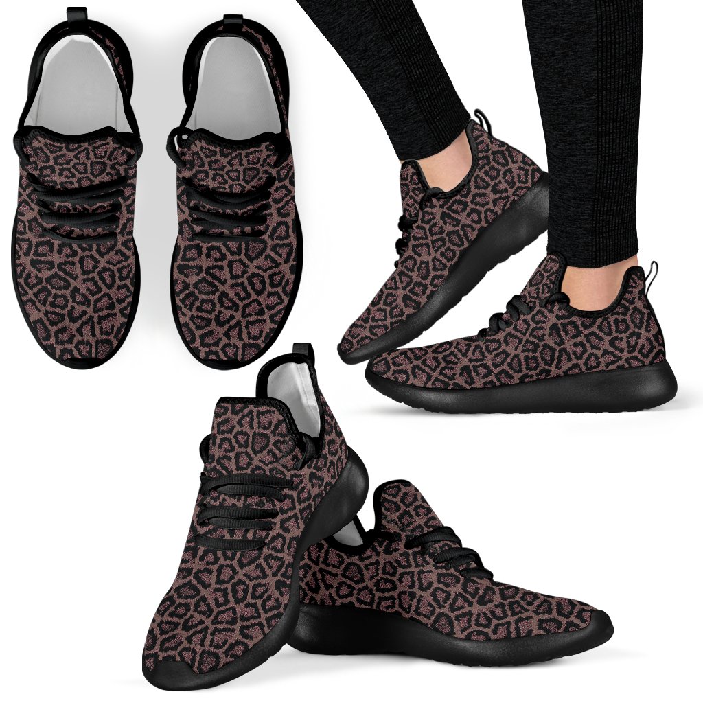 Brown Cheetah Leopard Pattern Print Men Women Knit Sneaker