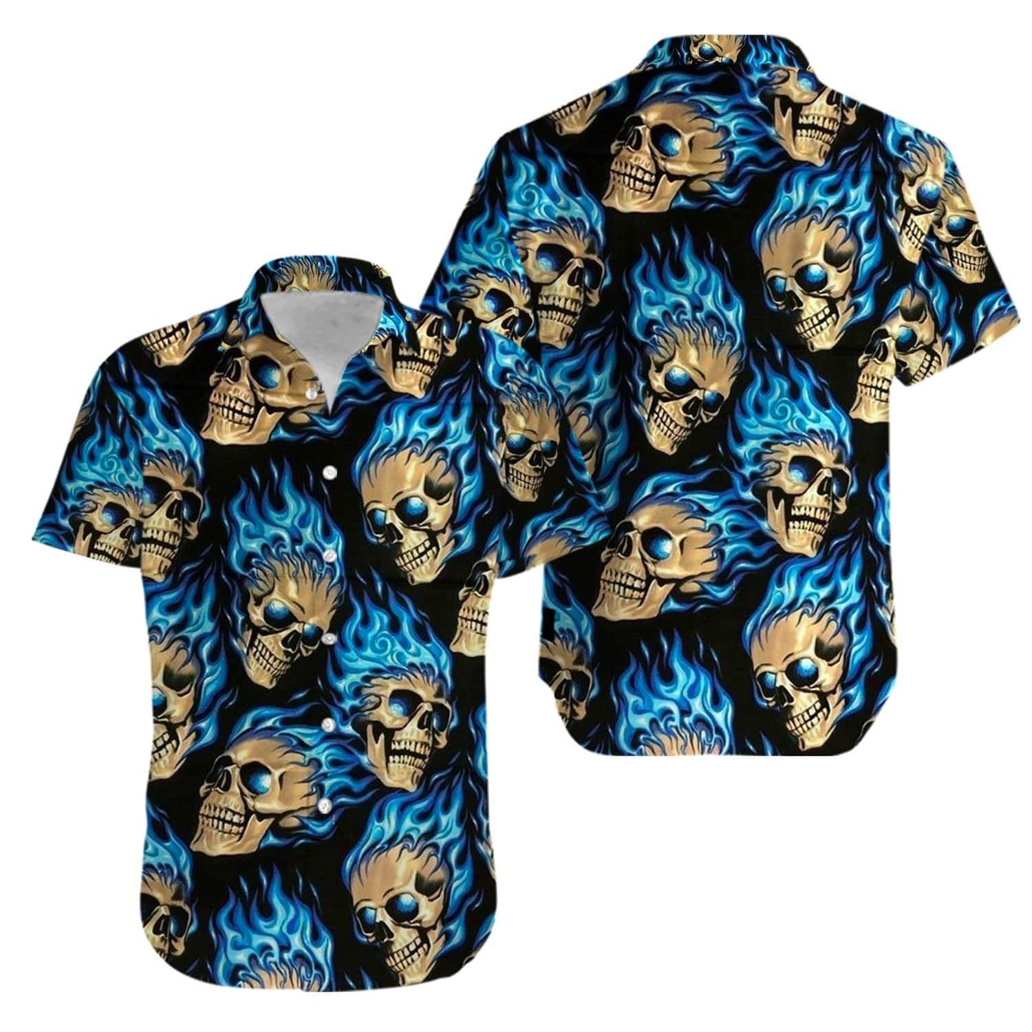 Skull Fire Blue Hawaii Aloha Shirts Kv Ha22243