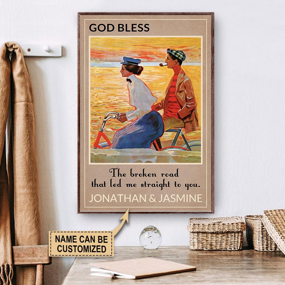 Personalized Canvas, Custom Canvas Prints Cycling Couple God Bless Poster Print, Canvas Poster Wall Art, Canvas Print Wall Decor