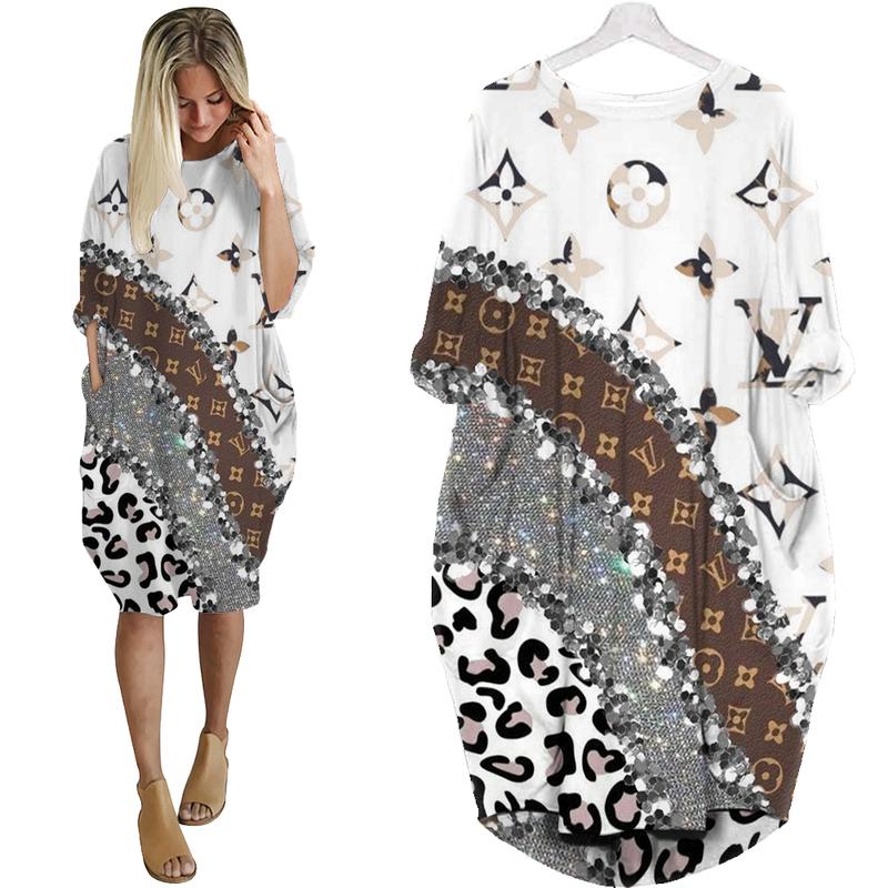 Lv- All Over Printed Batwing Pocket Dress-Tu0011