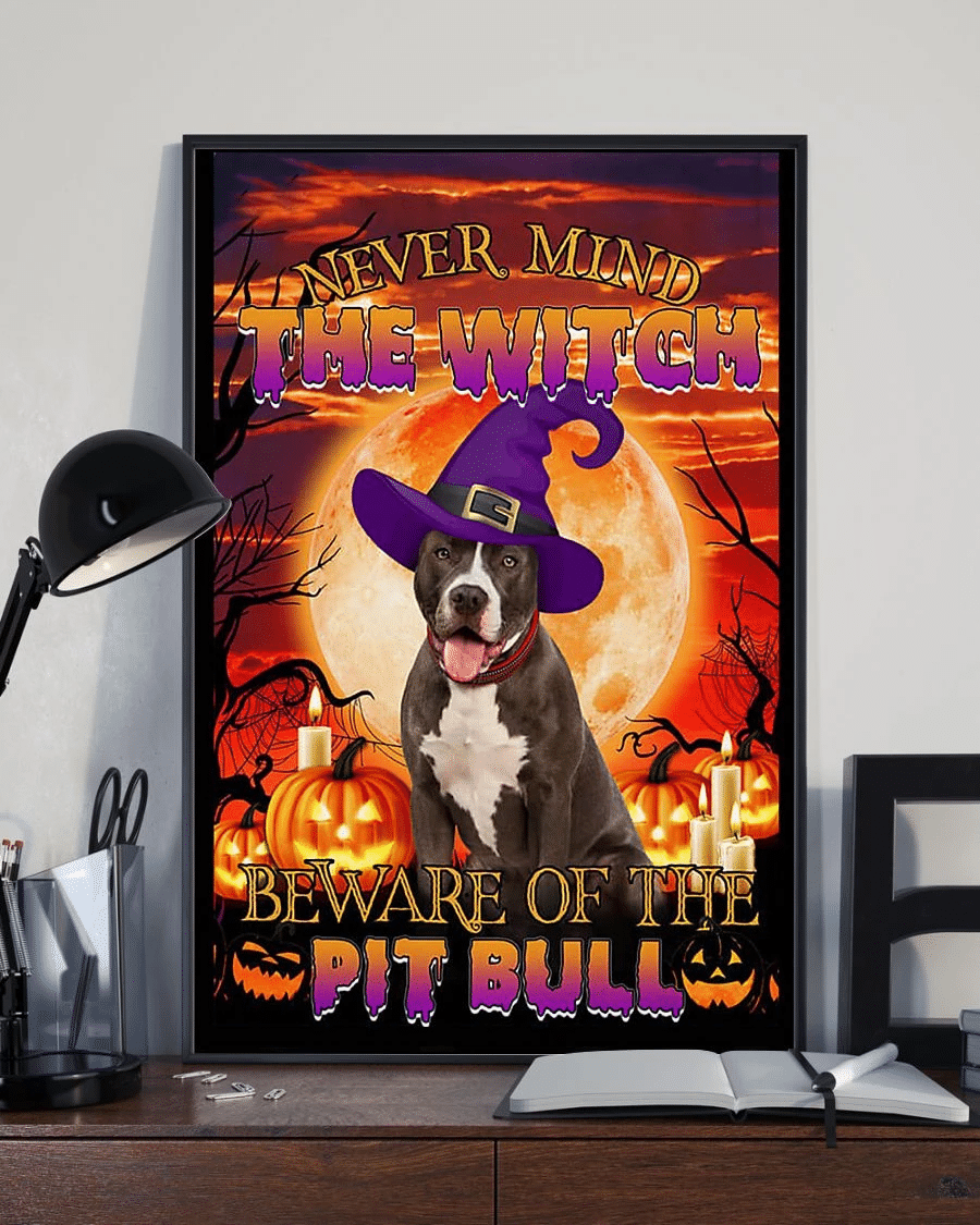 Pitbull Halloween Poster Canvas – Never Mind The Witch Beware Of The Pitbull Vintage Home Decor Wall Art Evg80329