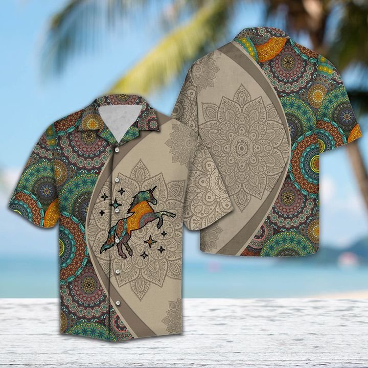 Unicorn Mandala Hawaiian Shirt Summer Button Up For Men, Women, Couple