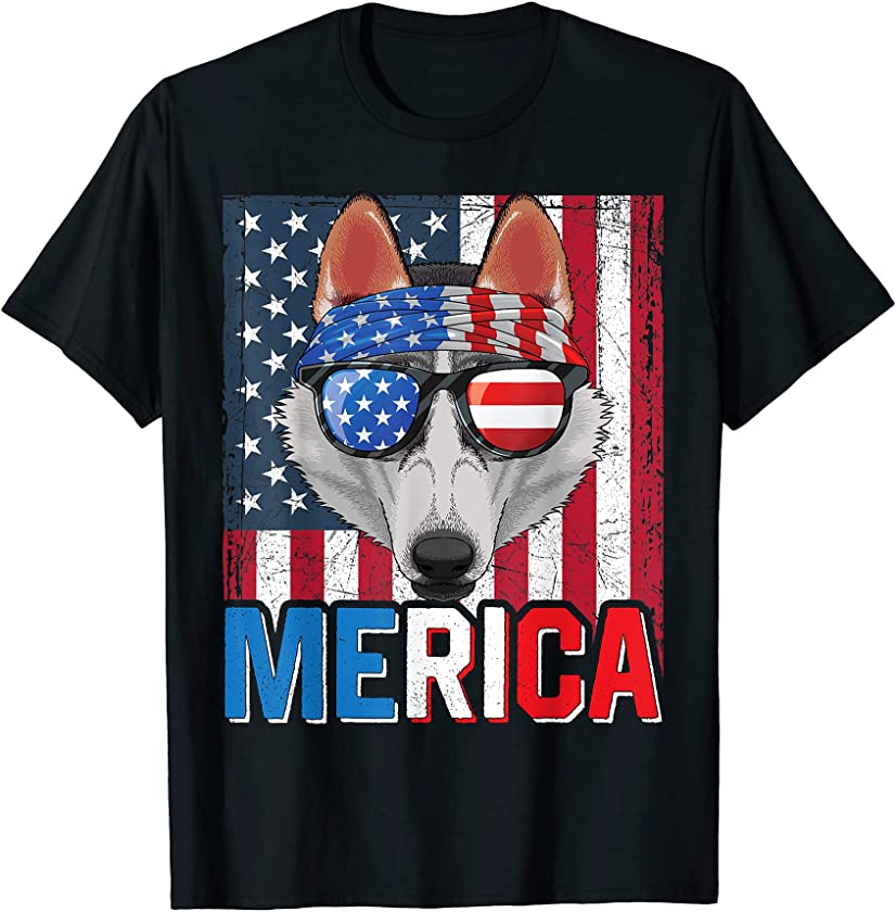 Siberian Husky Merica 4th of July Dog American Puppy T-Shirt