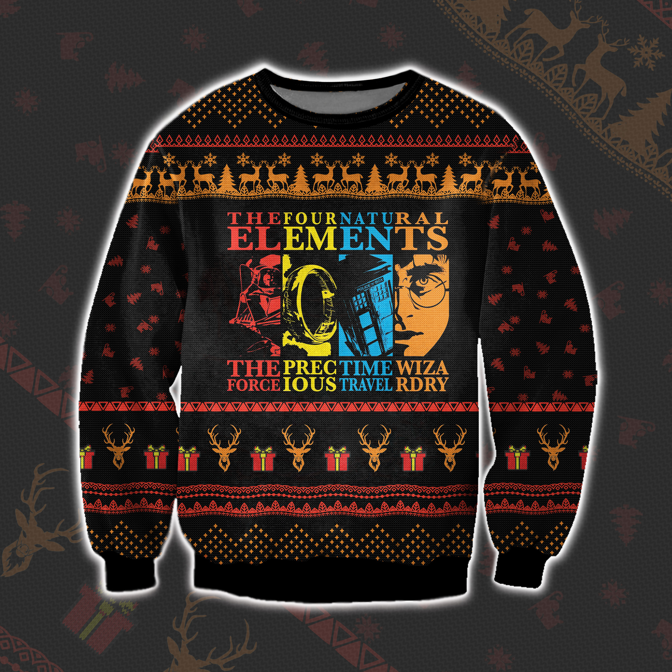 The Four Elements Movie Mashup Ugly Christmas Sweater